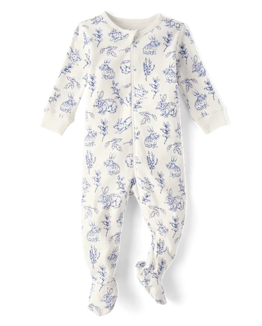 Baby Bunny Toile Snug Fit Cotton Footed One Piece Pajamas