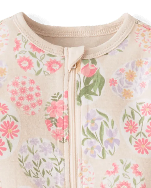 Baby Girls Floral Easter Egg Snug Fit Cotton Footed One Piece Pajamas