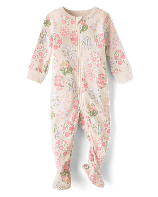 Baby Girls Floral Easter Egg Snug Fit Cotton Footed One Piece Pajamas
