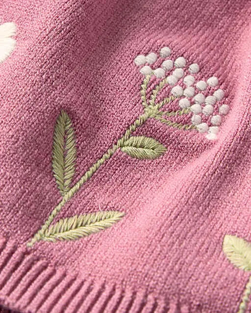 Baby Girls Hello Kitty® Embroidered Floral Sweater Dress