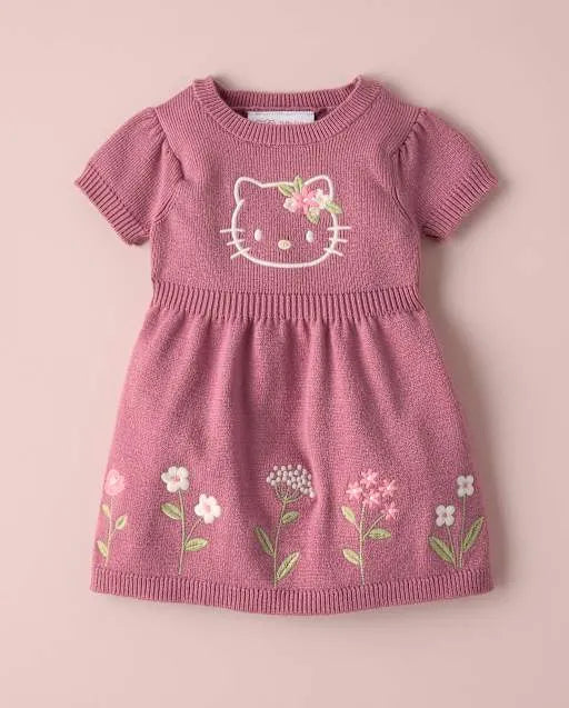 Baby Girls Hello Kitty® Embroidered Floral Sweater Dress