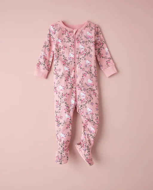 Baby Girls Hello Kitty® Floral Snug Fit Pointelle Footed One Piece Pajamas