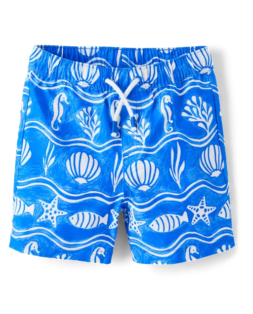 Boys Sea Creature Fairisle Swim Trunks - Swim Shop