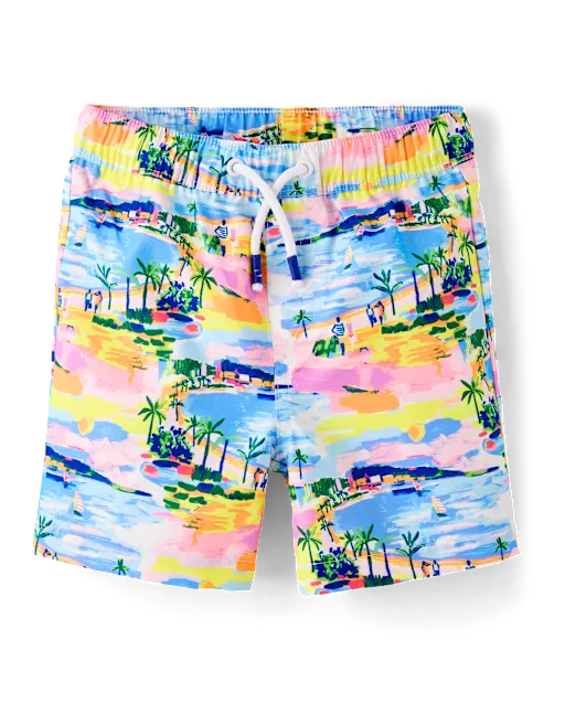 Boys Vacation Postcard Swim Trunks - Swim Shop