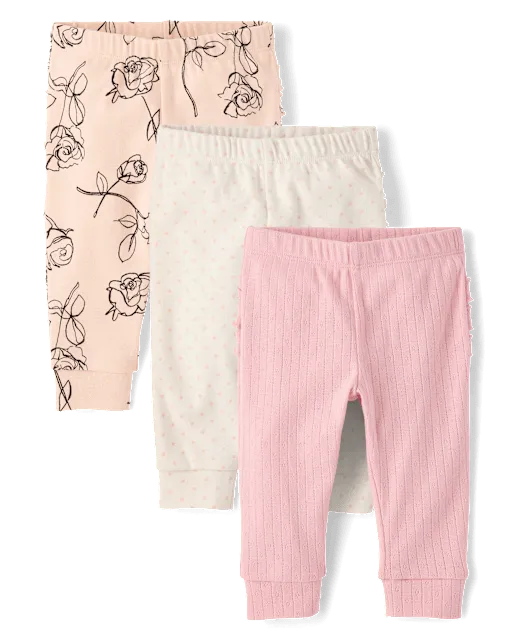 Baby Girls Rose Ruffle Leggings 3-Pack