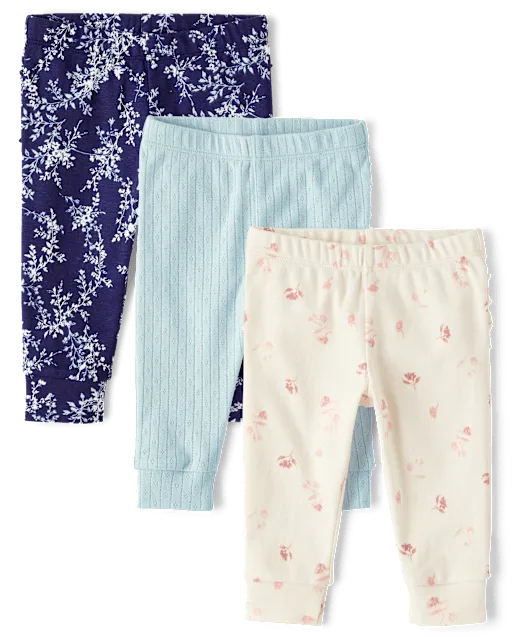 Baby Girls Floral Ruffle Leggings 3-Pack