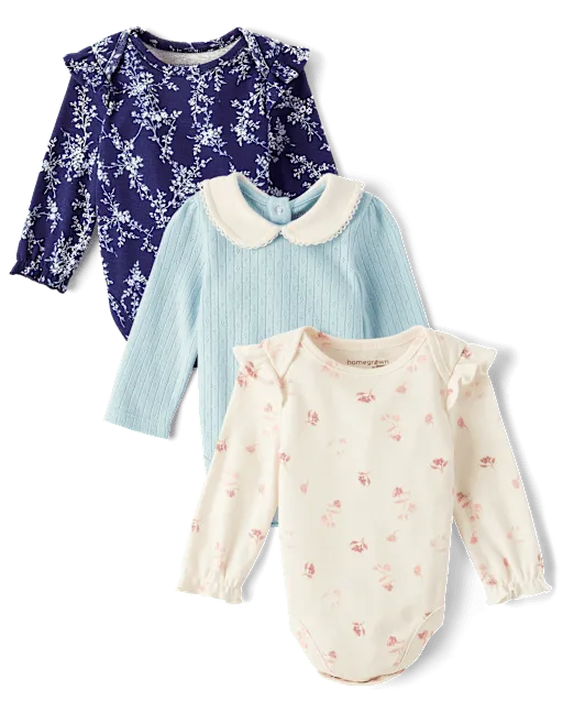 Baby Girls Floral Bodysuit 3-Pack