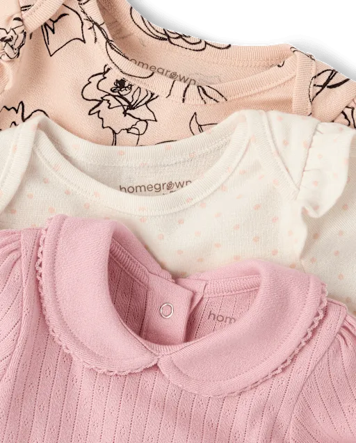 Baby Girls Rose Bodysuit 3-Pack