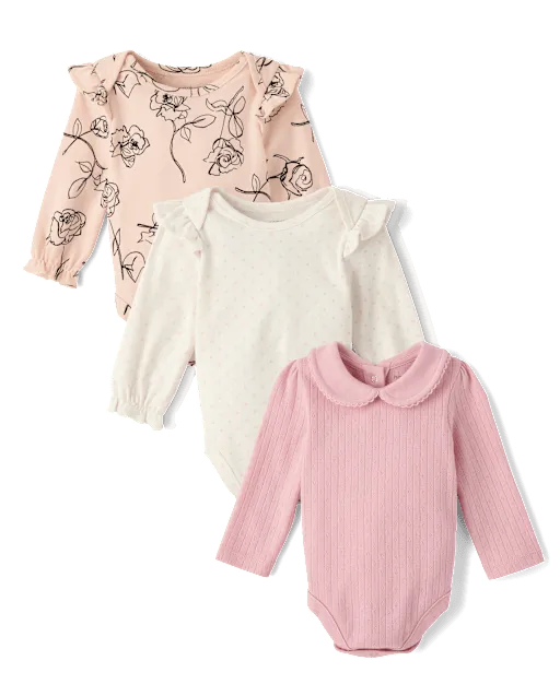 Baby Girls Rose Bodysuit 3-Pack