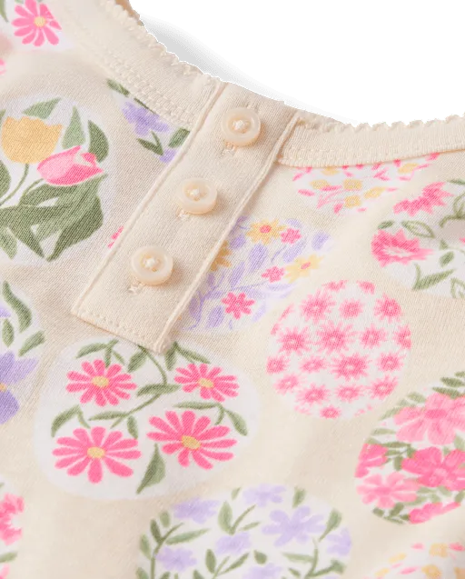 Girls Floral Easter Egg Snug Fit Cotton Henley Pajamas