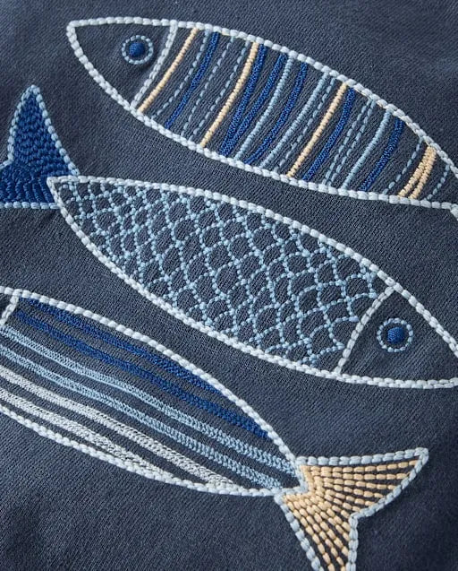 Boys Embroidered Fish Layered Top - Driftwood Bay