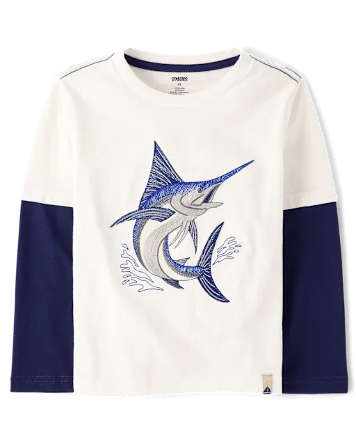 Boys Embroidered Swordfish Layered Top - Driftwood Bay