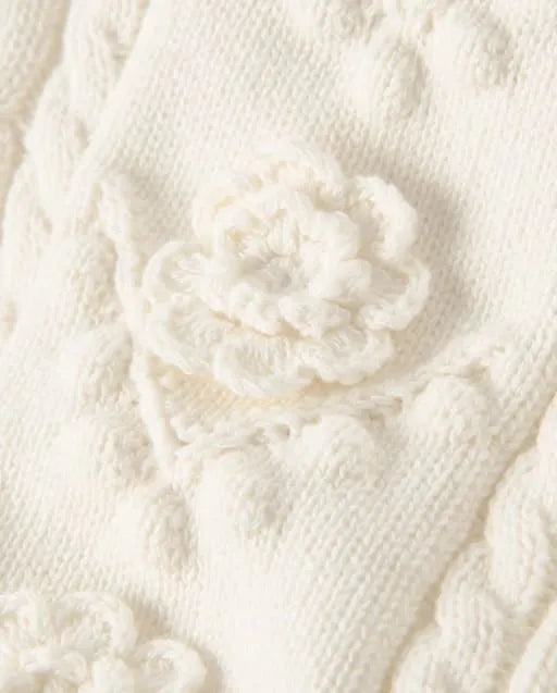 Girls Crochet Floral Cable Knit Sweater - Driftwood Bay