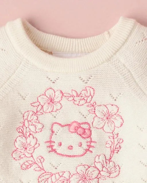 Baby Girls Hello Kitty® Embroidered Floral Pointelle 3-Piece Sweater Set