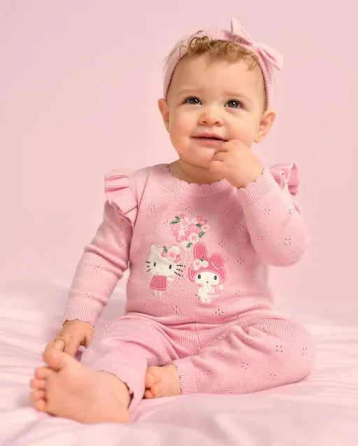 Baby Girls Hello Kitty® And Friends Applique Pointelle 3-Piece Sweater Set