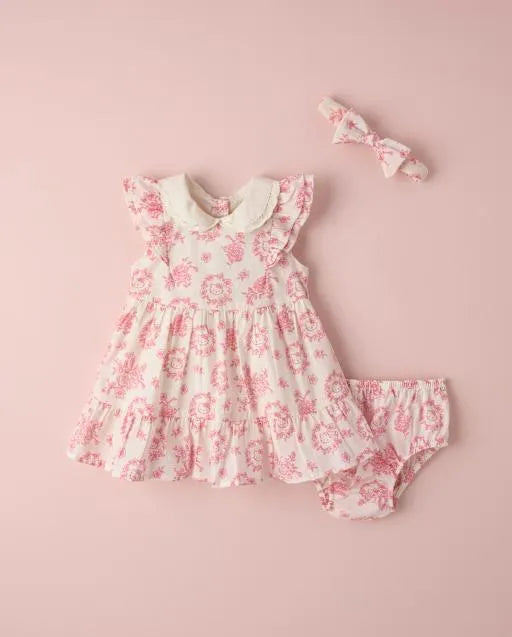 Baby Girls Hello Kitty® Floral Toile Dress 2-Piece Outfit Set