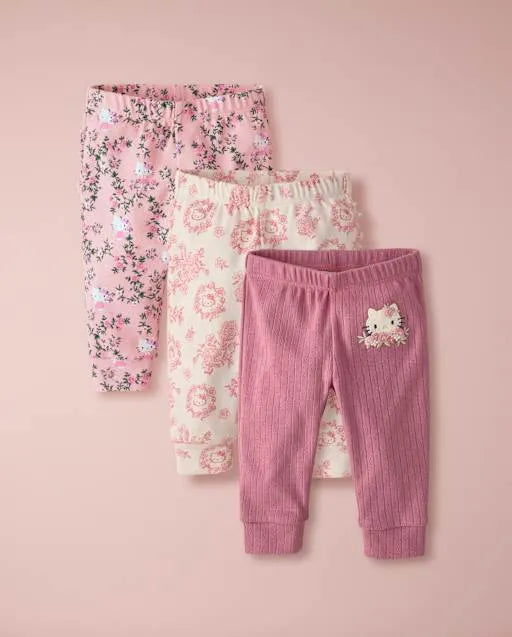 Baby Girls Hello Kitty® Floral Toile Ruffle Leggings 3-Pack