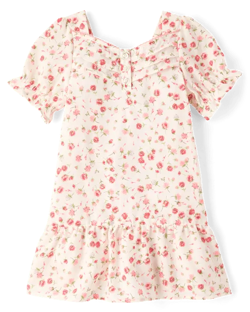 Girls Floral Pintuck Ruffle Nightgown