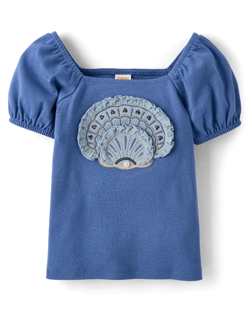 Girls Embroidered Floral Puff Sleeve Top - Driftwood Bay