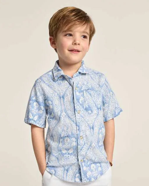 Boys Matching Family Paisley Linen-Blend Button Up Shirt - Linen Edit