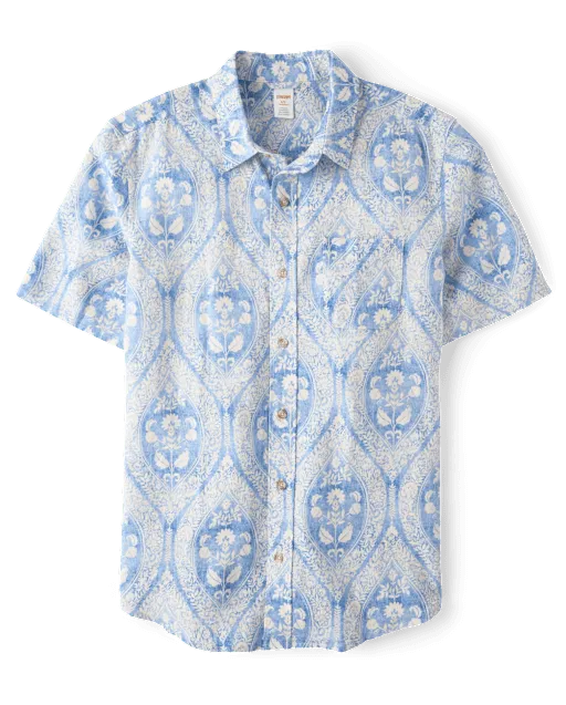 Mens Matching Family Paisley Linen-Blend Button Up Shirt - Linen Edit