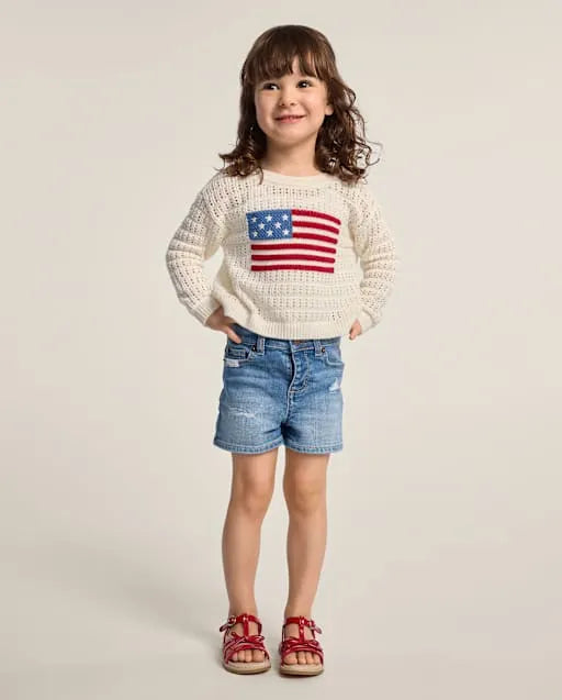 Girls Ripped Floral Patchwork Jean Shorts - Nantucket Charm