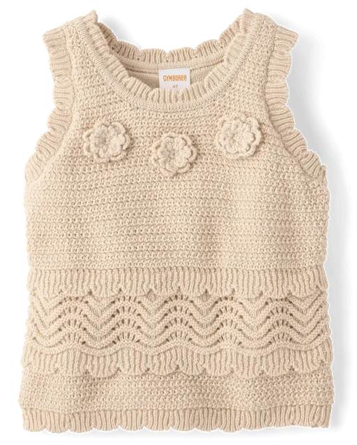 Girls Crochet Floral Scalloped Tank Top - Driftwood Bay