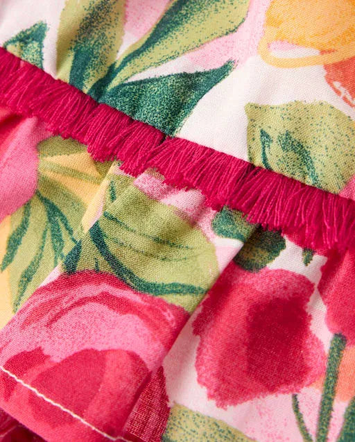 Baby Girls Floral Tassel Bow Shoulder Dress - Amalfi Coast