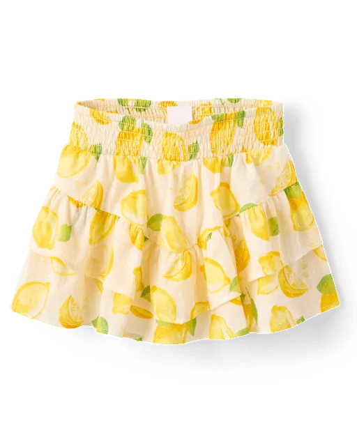 Girls Lemon Clip Dot Ruffle V-Hem Skort - Amalfi Coast