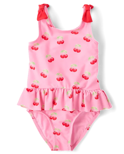 Girls Cherry Bow Ruffle One Piece Swimsuit - Swim Shop