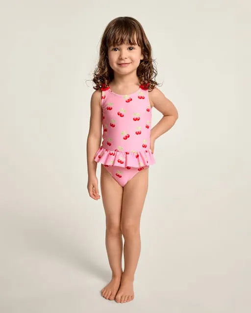 Girls Cherry Bow Ruffle One Piece Swimsuit - Swim Shop