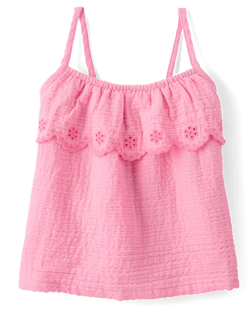 Girls Embroidered Eyelet Gauze Tank Top - Amalfi Coast
