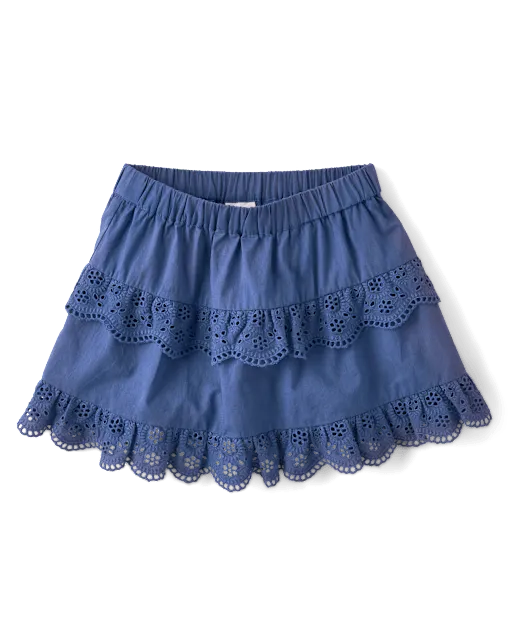 Girls Embroidered Eyelet Tiered Skort - Driftwood Bay