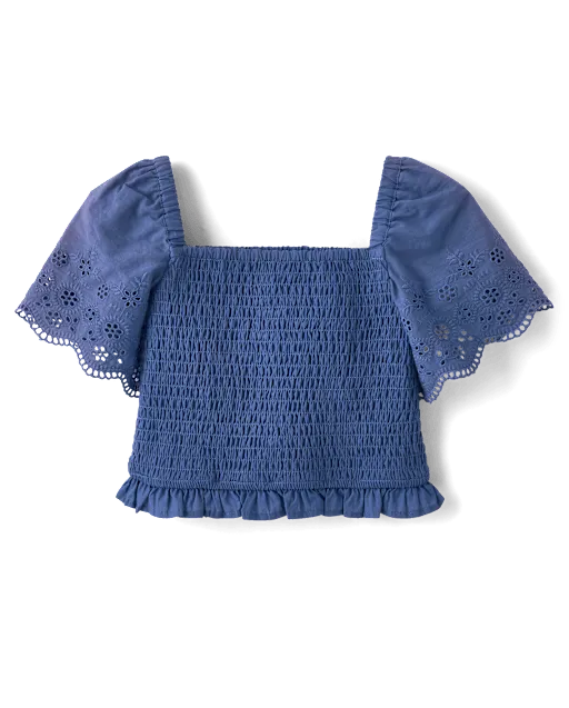 Girls Embroidered Eyelet Smocked Top - Driftwood Bay