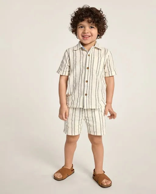 Boys Striped Textured Pull On Shorts - Driftwood Bay