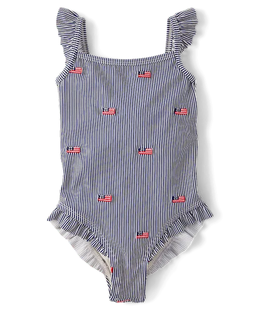 Girls Embroidered Flag Flutter One Piece Swimsuit - Swim Shop