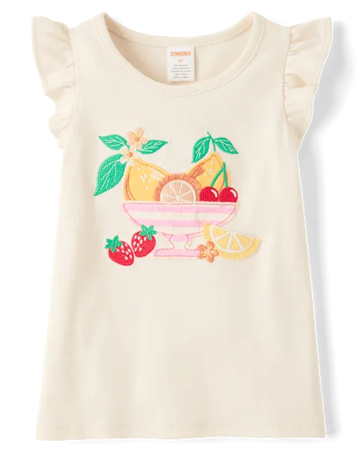 Girls Embroidered Fruit Bowl Flutter Top - Amalfi Coast