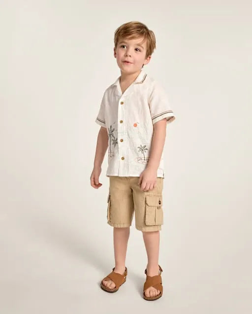 Boys Garment Dyed Ripstop Pull On Cargo Shorts - Little Essentials