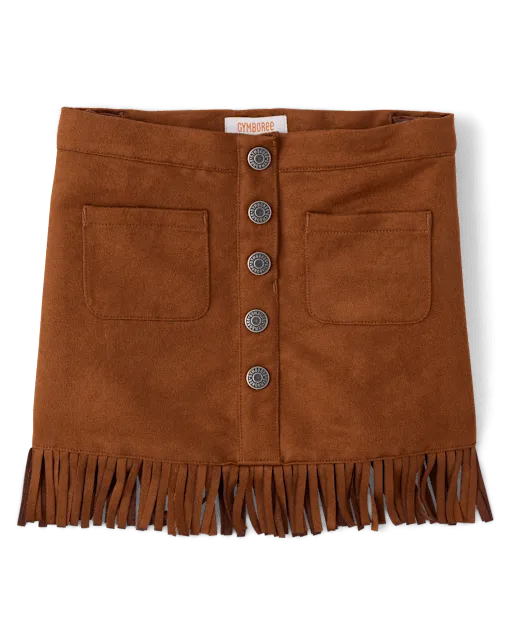 Girls Fringe Faux Suede Skirt - Blue Sky Mountain
