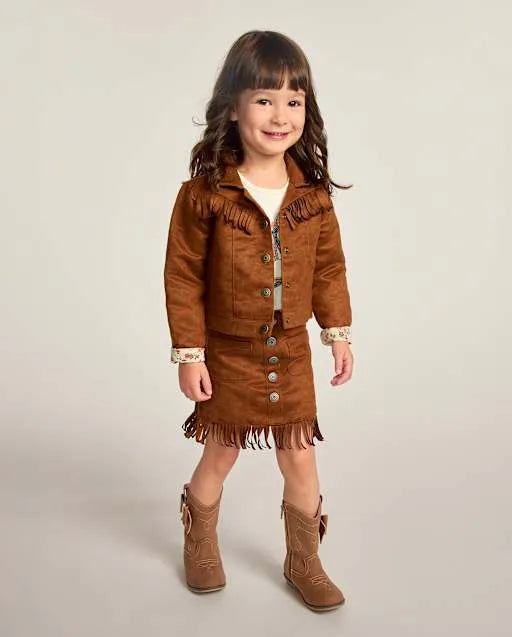 Girls Fringe Faux Suede Skirt - Blue Sky Mountain