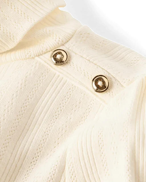 Girls Button Pointelle Turtleneck Top - Little Essentials