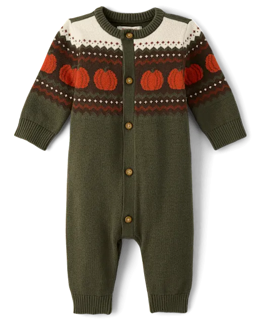 Baby Boys Pumpkin Fairisle Sweater Romper - The Harvest Edit