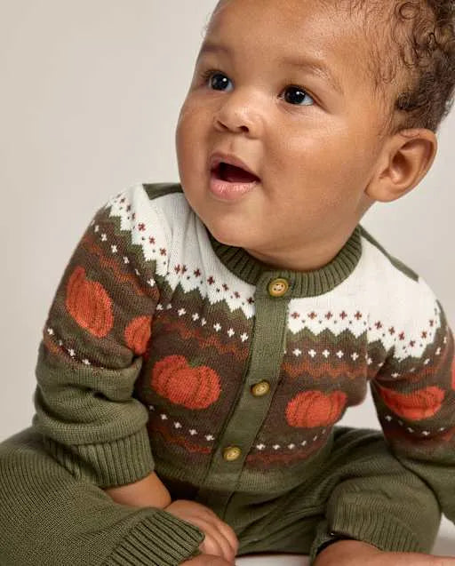 Baby Boys Pumpkin Fairisle Sweater Romper - The Harvest Edit