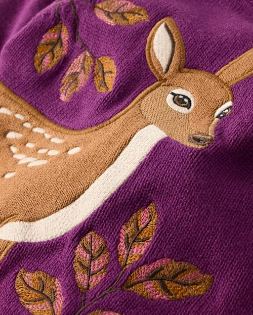 Girls Embroidered Deer Sweater - Countryside Manor