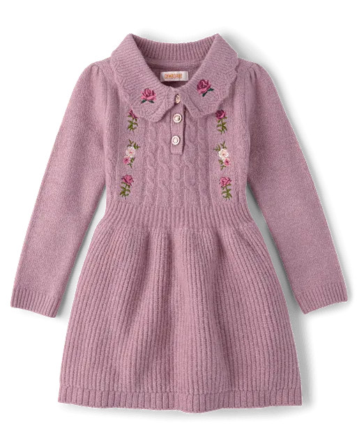 Girls Embroidered Floral Sweater Dress - Countryside Manor