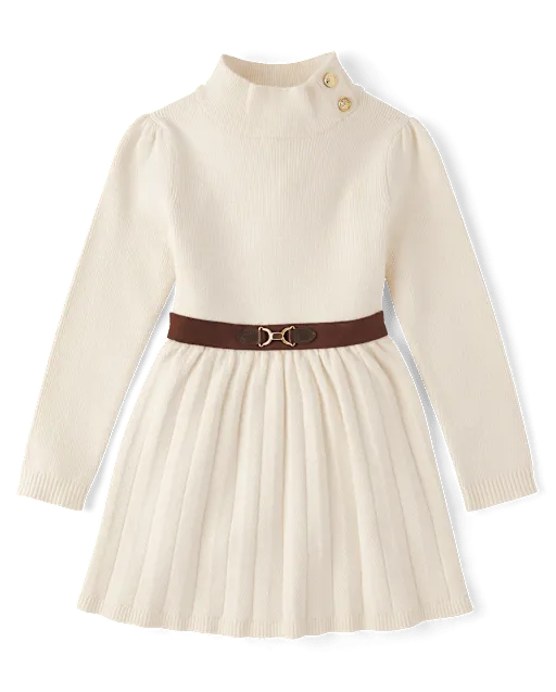 Girls Buckle Mock Neck Sweater Dress - Countryside Manor