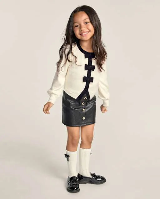 Girls Button Faux Leather Skirt - The Leopard Edit