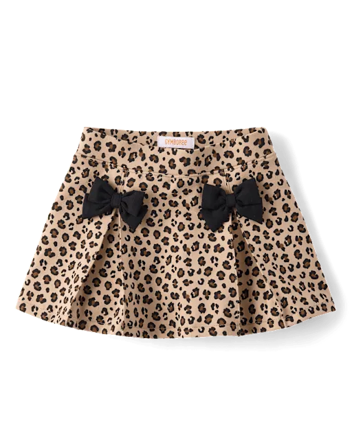 Girls Leopard Bow Ponte Skort - The Leopard Edit