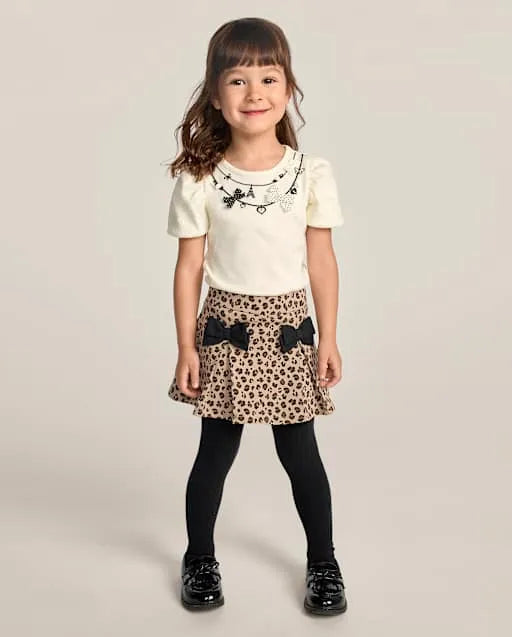 Girls Leopard Bow Ponte Skort - The Leopard Edit