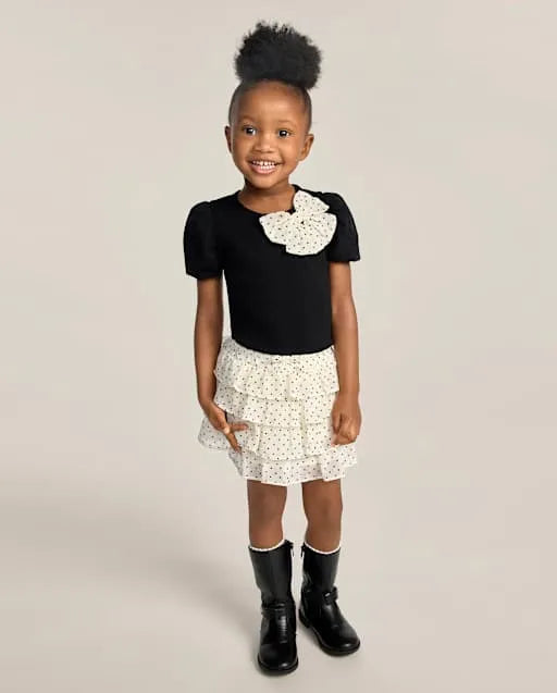 Girls Polka Dot Tiered Ruffle Skirt - The Leopard Edit